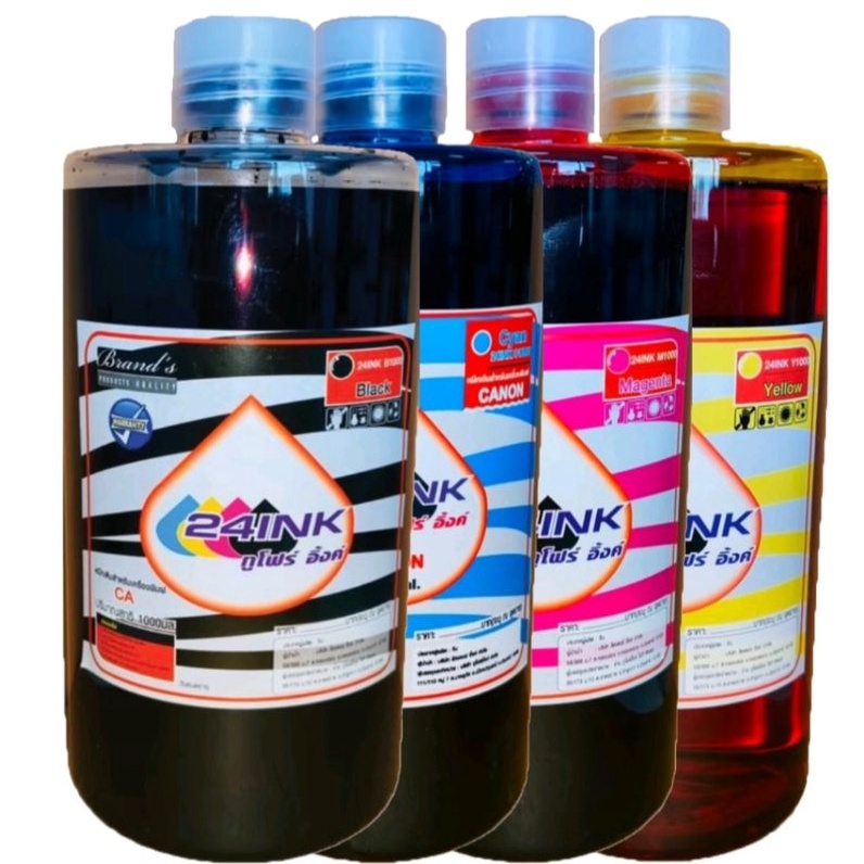 น้ำหมึก 24INK  สีดำ ขนาด 500ML. แบบเติมได้ทุกยี่ห้อ / ทุกสีราคาเดียวกัน